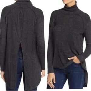 FREE PEOPLE WE THE FREE Tara Charcoal Gray Split-Back High-Low Turtleneck Size S
